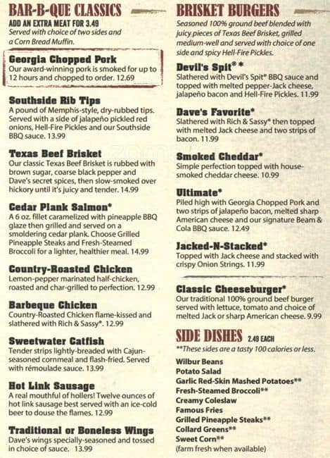 Menu At Famous Dave's Bar-B-Que, Thornton, Washington St