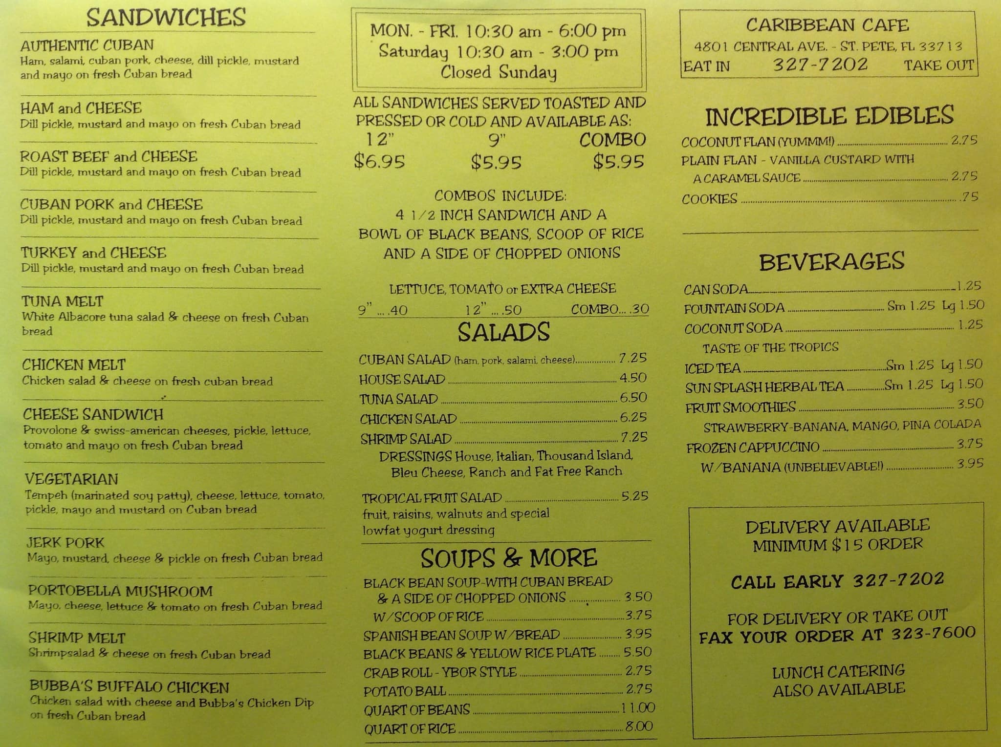 Caribbean Cafe Menu, Menu for Caribbean Cafe, South