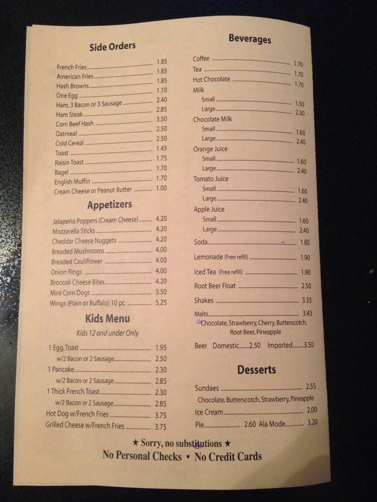 Menu at Park Inn restaurant, Racine