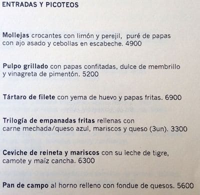 La Diana Menu,Menú para La Diana, Santiago Centro 