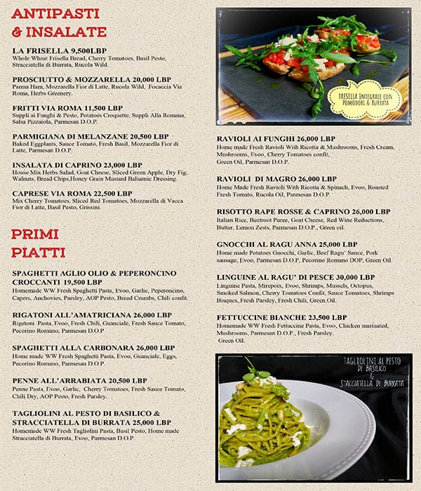 Via Roma Menu, Menu for Via Roma 