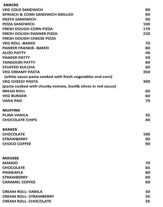 Menu at Bakery Kingdom, Gurugram