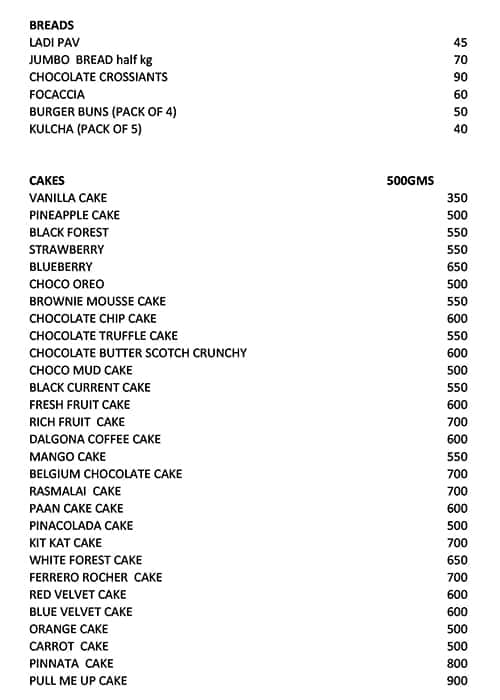 Menu at Bakery Kingdom, Gurugram