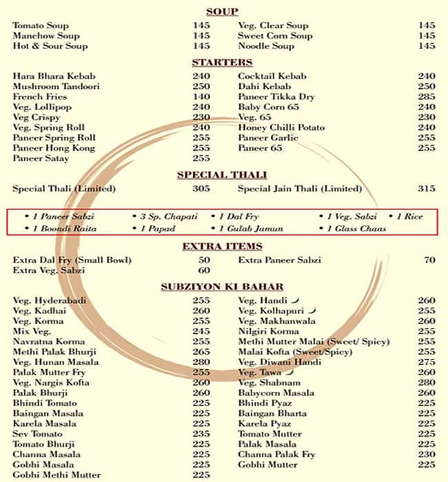 Menu Of P. Bhagat Tarachand, Mani Nagar, Ahmedabad