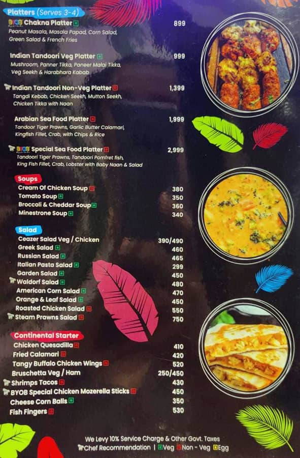 Menu of BYOB Bring Your Own Booze, Candolim, Goa