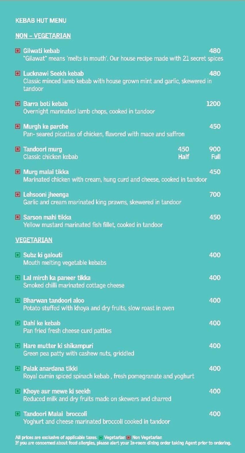 Kabab Hut Le Meridien Menu, Menu for Kabab Hut Le Meridien, Wardha
