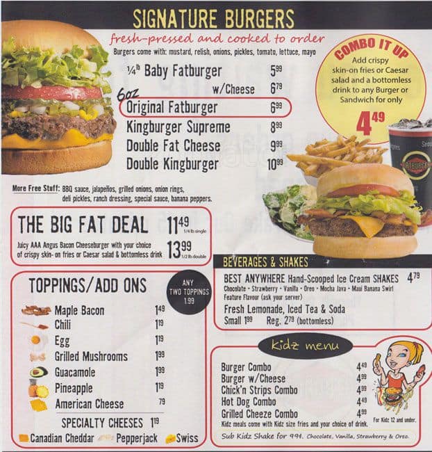 Fatburger Menu, Menu for Fatburger, Thornhill, GTA Urbanspoon/Zomato