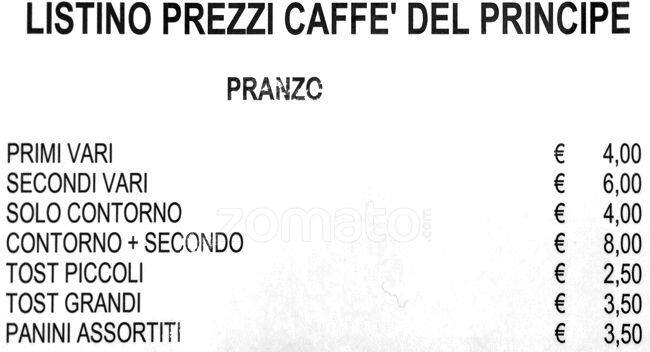 Menu di caffe del principe 