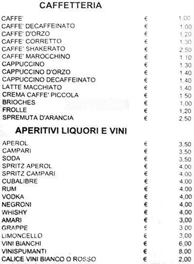 Menu di caffe del principe 