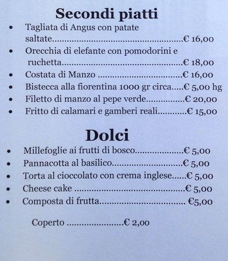 Menu di Cà Bianca Ristorante 