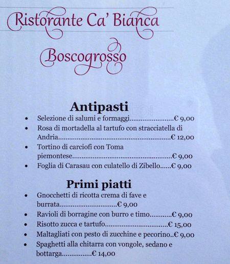 Menu di Cà Bianca Ristorante 