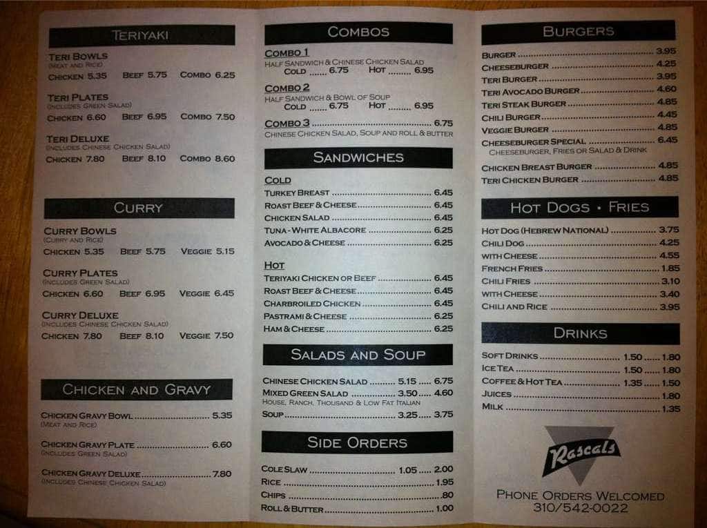 Rascals Teriyaki Grill Menu, Menu for Rascals Teriyaki Grill, Torrance