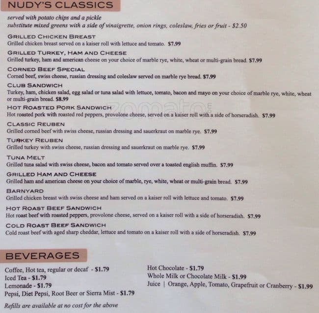 Menu at Nudy's Cafe Exton, Exton, 420 Lincoln Hwy