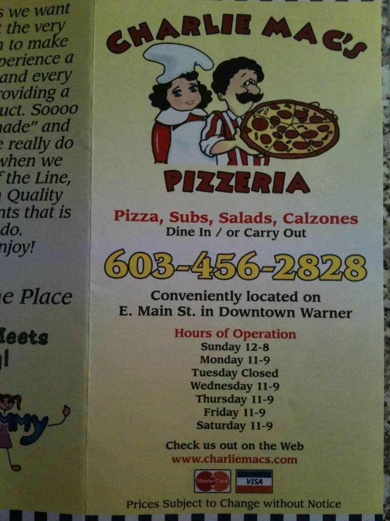 Charlie Mac's Pizzeria Menu Urbanspoon/Zomato