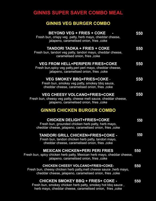 Ginnis biggie burger menu