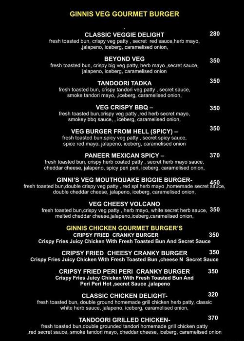Ginnis biggie burger menu
