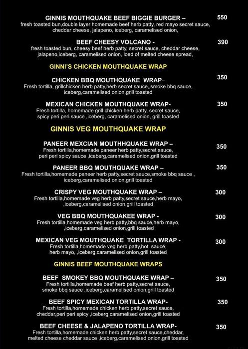 Ginnis biggie burger menu