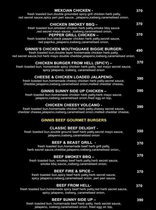 Ginnis biggie burger menu