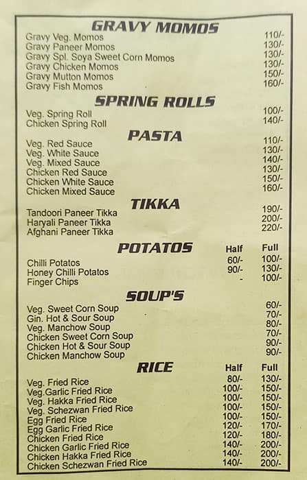 Momo's Express menu