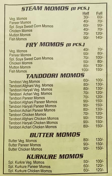 Momo's Express menu