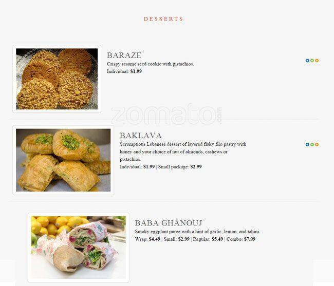 Ghazale On College menu