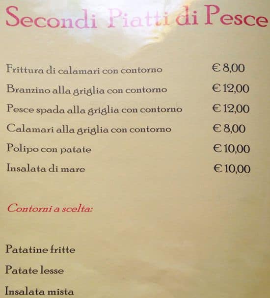 Ristorante Pizzeria Bella Napoli menu