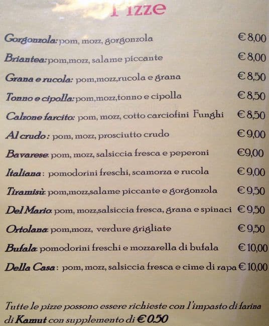 Ristorante Pizzeria Bella Napoli menu