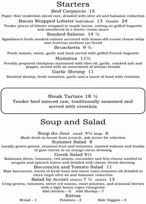 Accent European Lounge Menu, Menu for Accent European Lounge