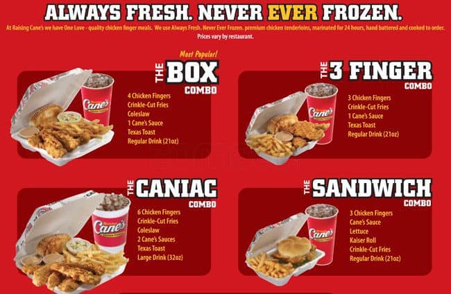 Raising Cane's Menu And Prices - 02/2022