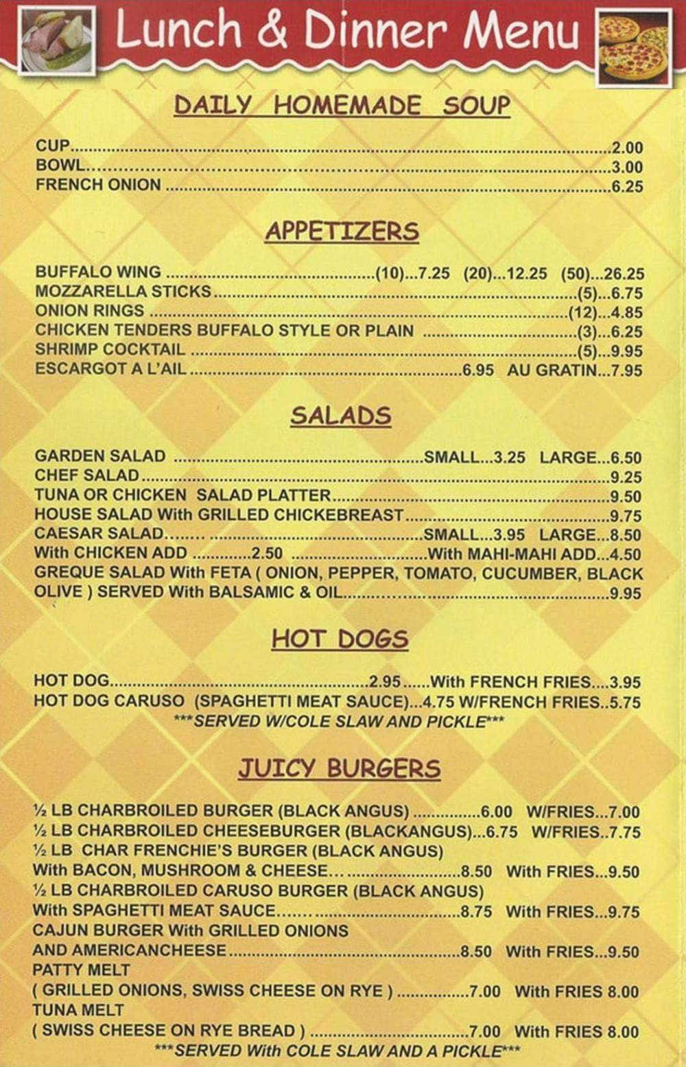 Menu at Frenchie's Bar & Grill, Pembroke Park