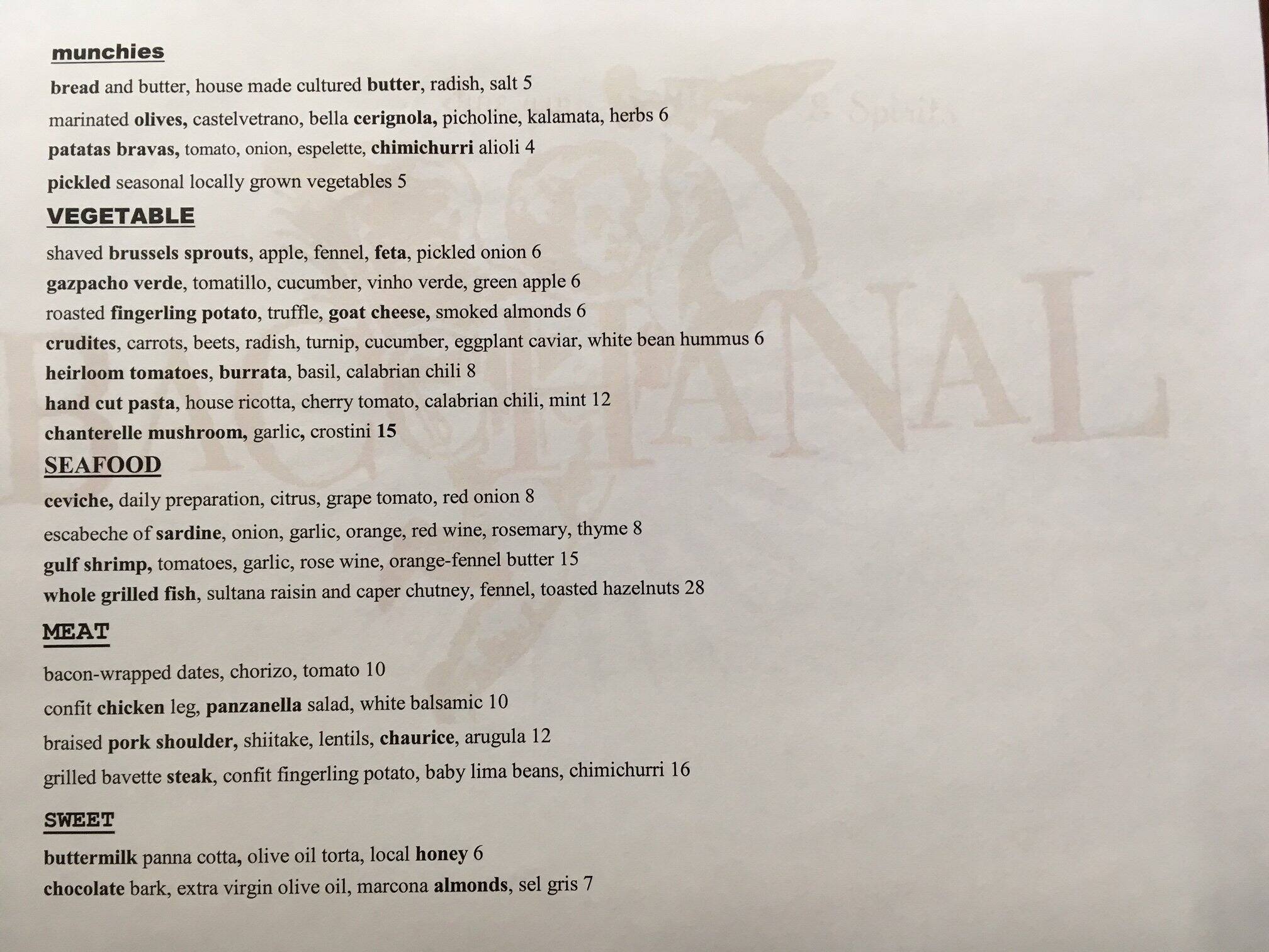 Menu at Bacchanal Fine Wine & Spirits pub & bar, New Orleans