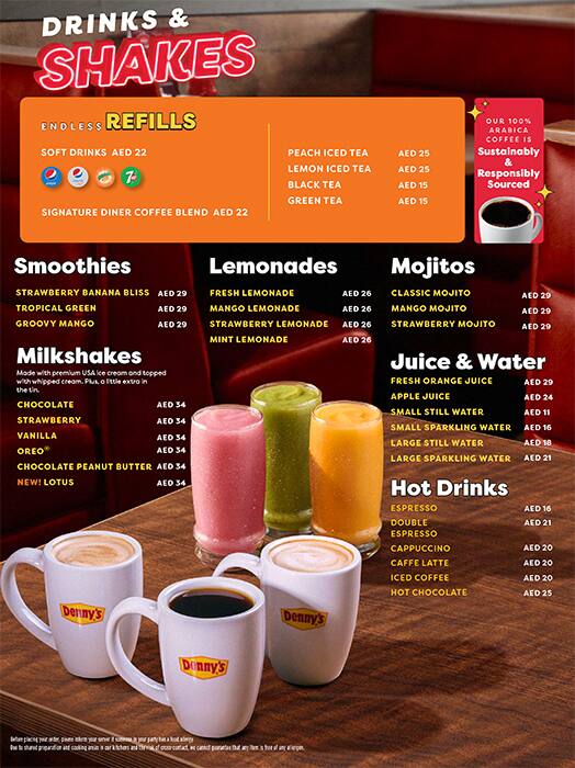 Menu of Denny's, Al Rigga, Dubai