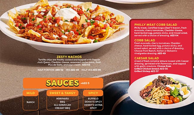 Menu of Denny's, Al Rigga, Dubai