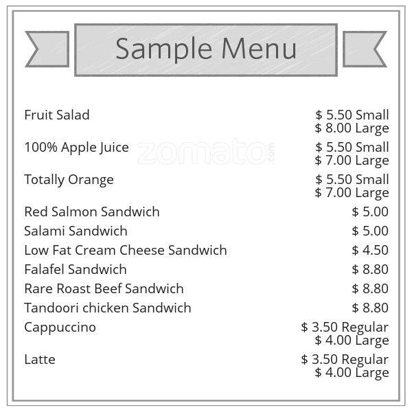 Healthy Fillings menu, Menu restauracji Healthy Fillings, Sylvania