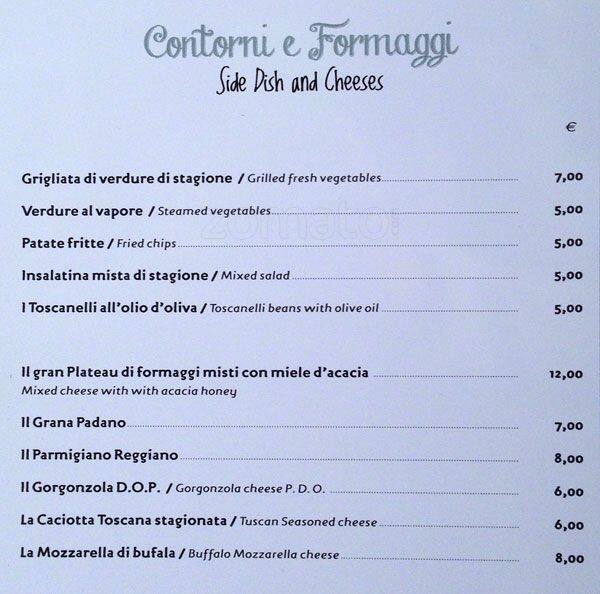 Menu da La Torre del Mangia ristorante, Milano