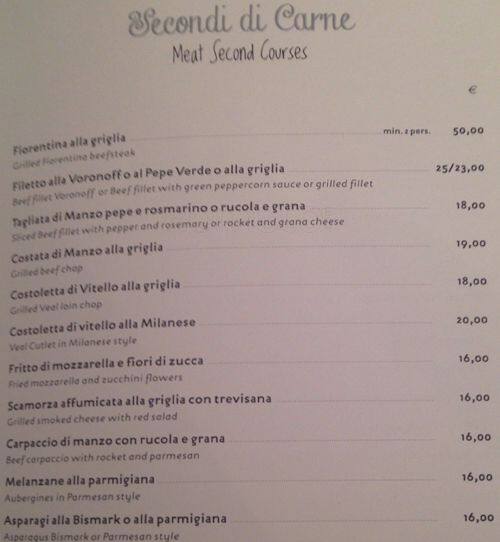 Menu da La Torre del Mangia ristorante, Milano