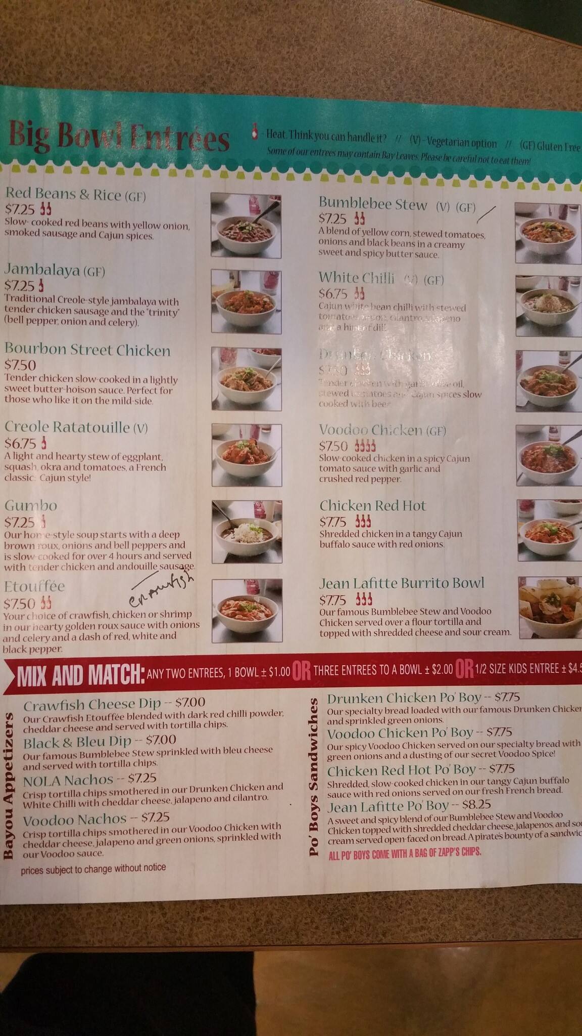 J. Gumbo's Menu, Menu for J. Gumbo's, South of the City, Cleveland
