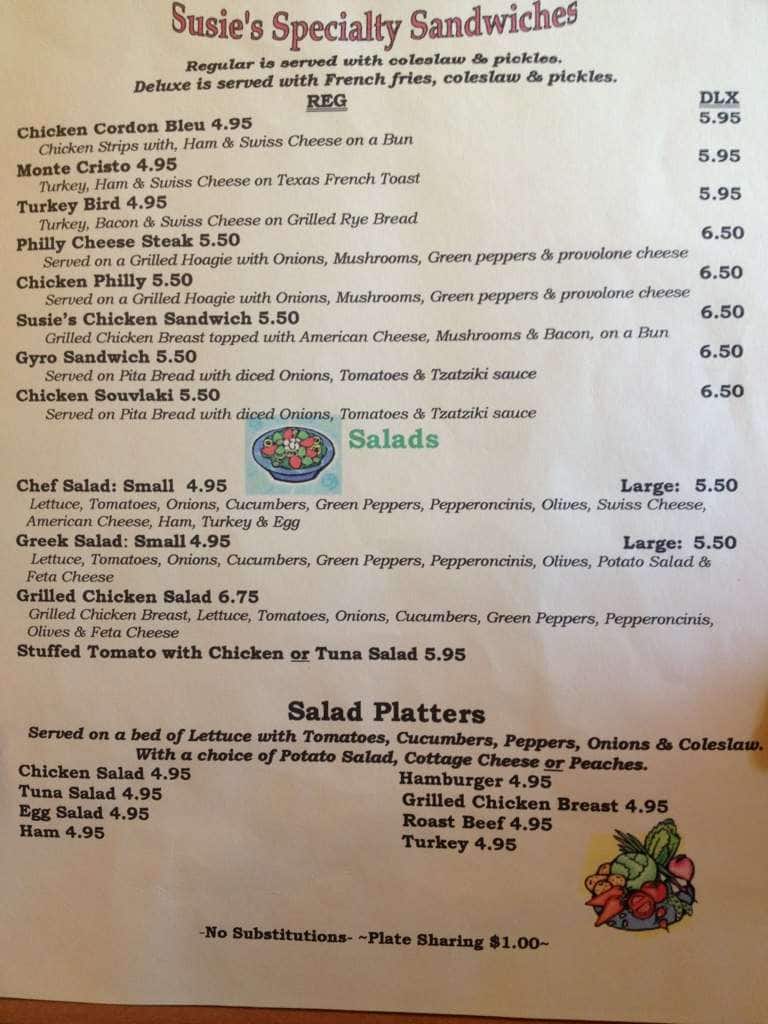 Menu at Susie's Too restaurant, New Port Richey