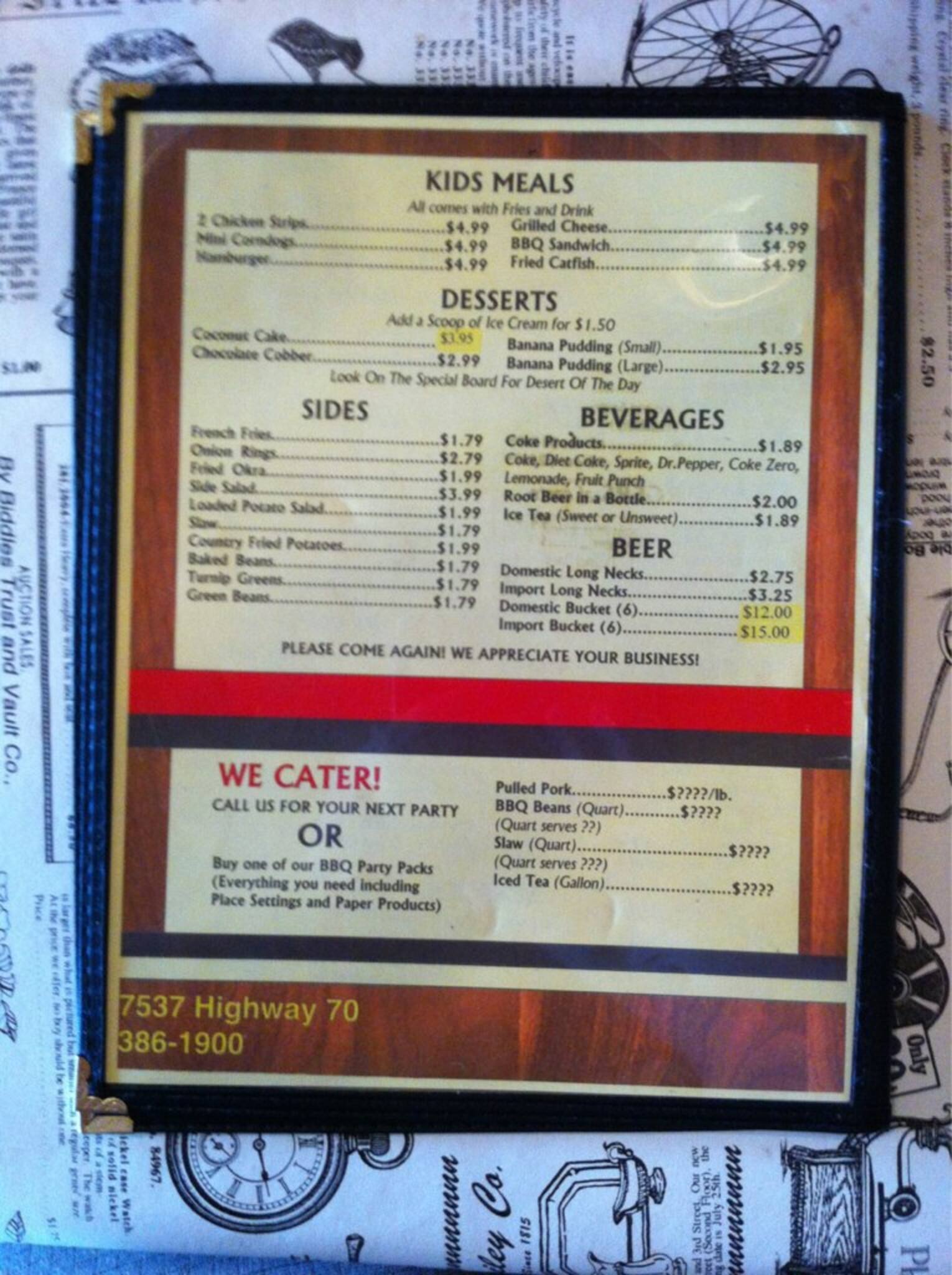 Menu at Fat Larrys BBQ, Bartlett