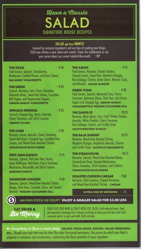Zaza menu