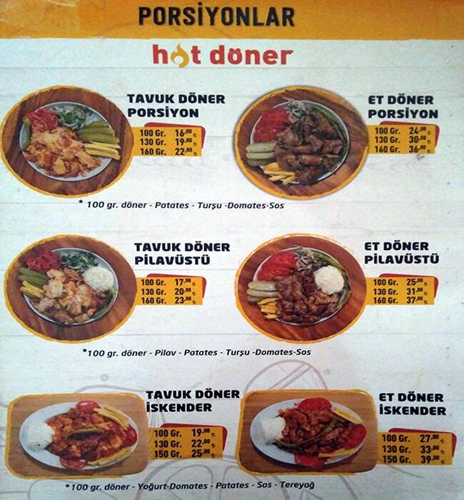 Hot Doner Menu Hot Doner Umraniye Merkez Istanbul Icin Menu