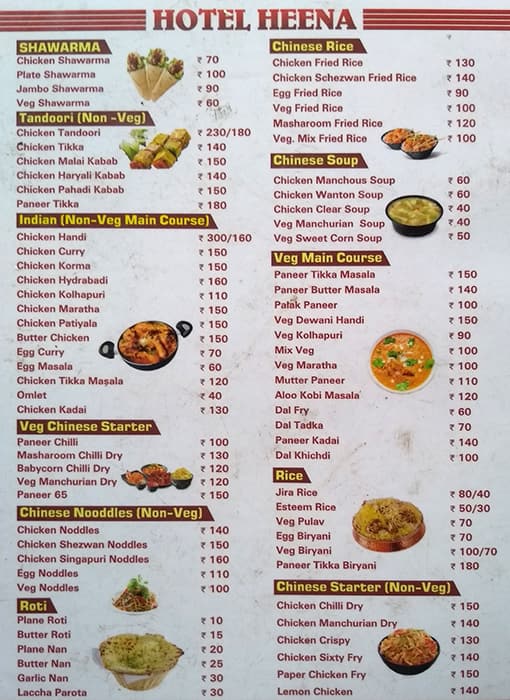 Heena Hotel Caterers Menu Menu For Heena Hotel Caterers