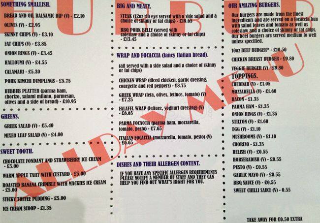 Hubbub menu