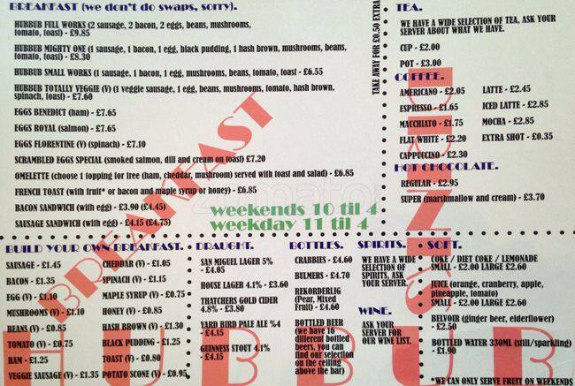 Hubbub menu