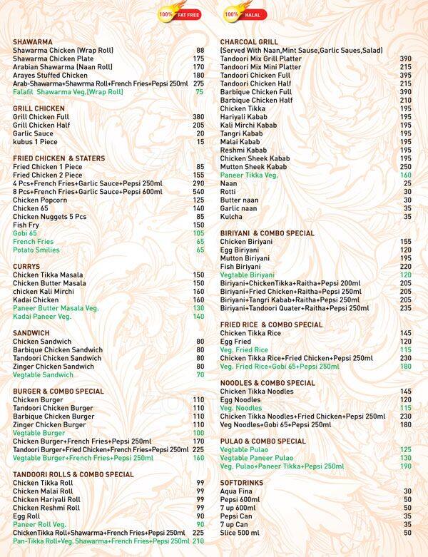 Arabian Grillz menu