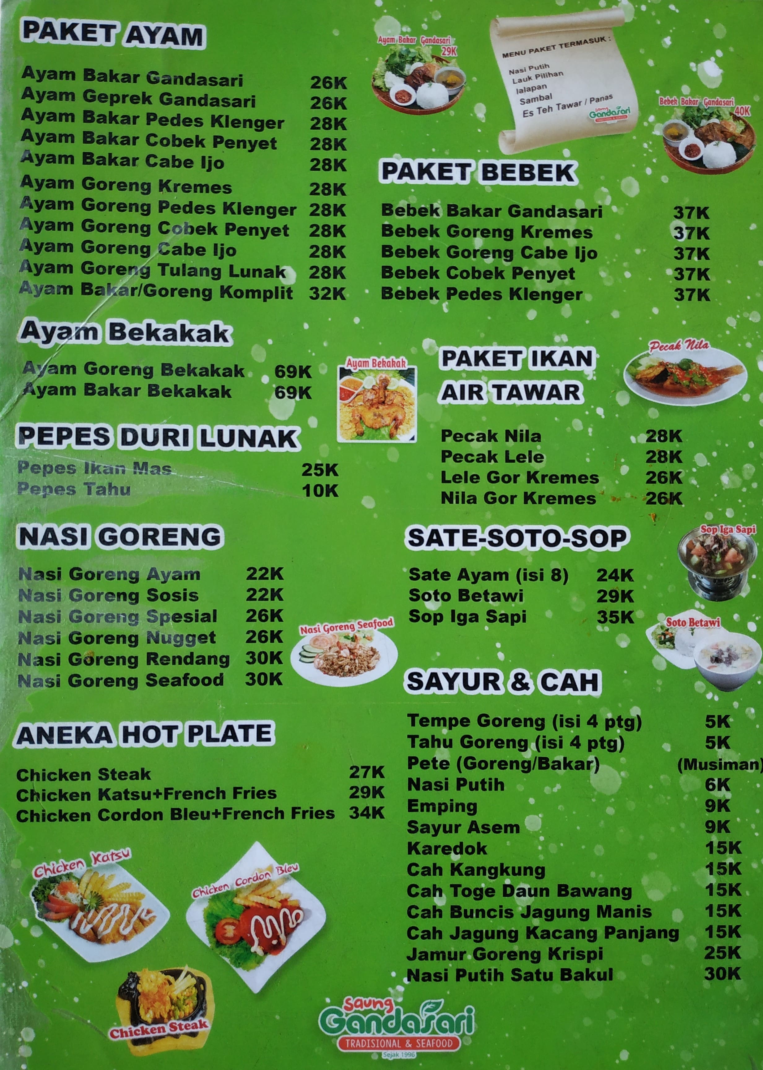 Menu at IKAN BAKAR Gandasari restaurant, North Jakarta