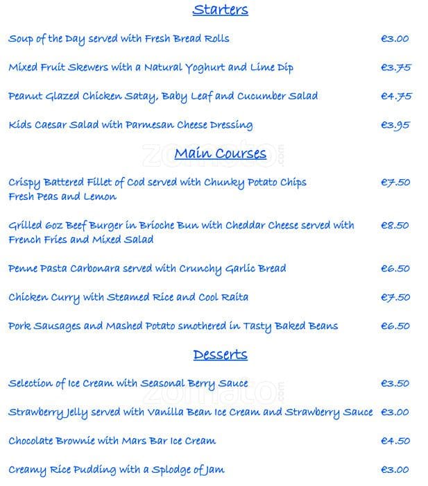 Menu at Castleknock Hotel steakhouse, Dublin