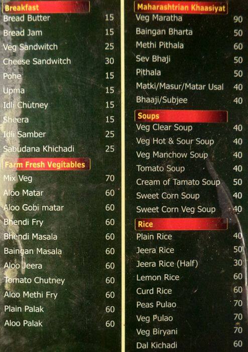 Swayampakghar menu