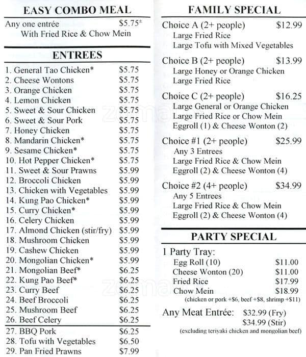 Menu at Peking Express restaurant, Federal Way, S 320th St