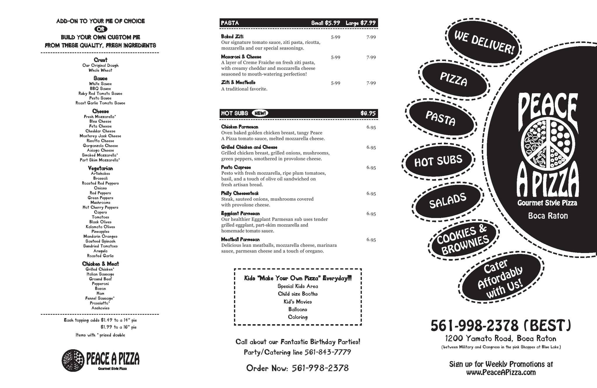 Peace A Pizza menu